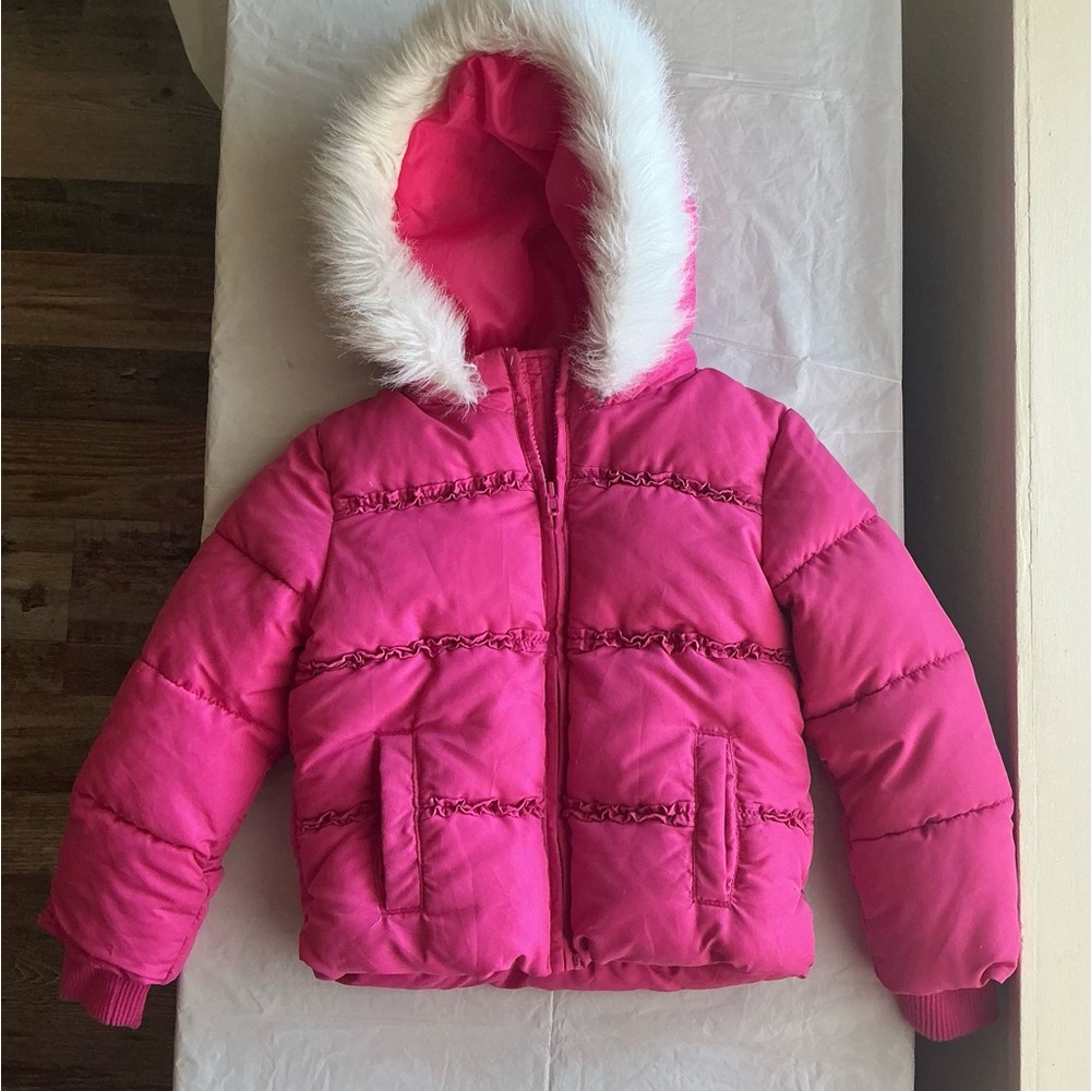 Crazy 8 Pink Kids Puffer Jacket with Faux Fur Hood